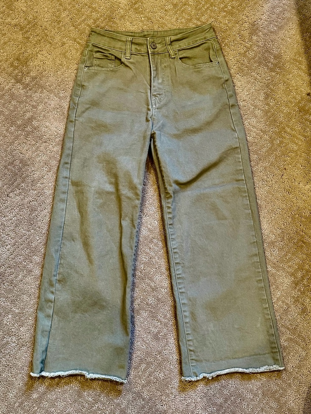 ALLIMY Olive Green Raw Hem Straight Leg Jeans Size 2